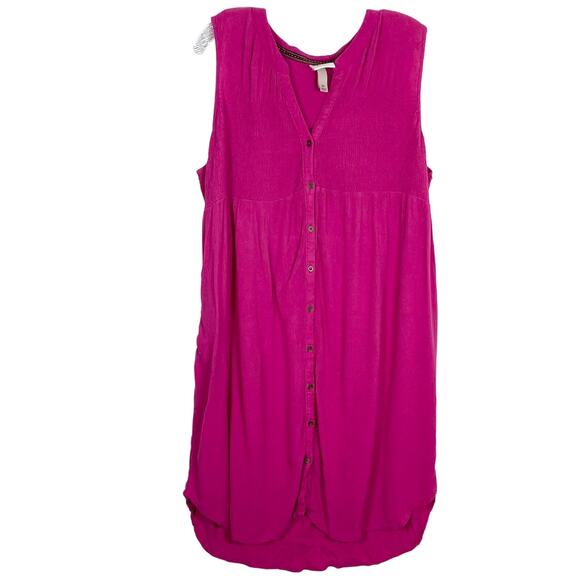 NWOT KNOX ROSE Dress XL Fuchsia-Pink Rush Curve-Hem Button-Up Sleeveless Knee - Picture 2 of 6